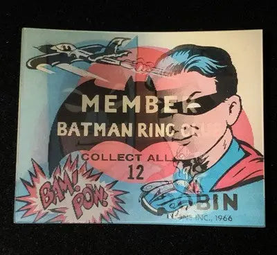 Vintage Batman Flicker Ring displayed in 1966 Vari-Vue Vending Machine Insert Sign