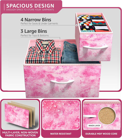 Kids Dresser with 7 Drawers - Storage Chest Organizer Unit with Steel Frame, Wood Top & Handles, Tie-Dye Fabric Bins for Clothes - Wide Furniture for Bedroom Hallway Kids Room Nursery & Closet-4