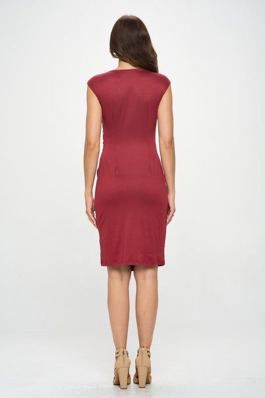 Burgandy Brushed-Knit Midi Day Dress w/Slit  USA ??  SM/MED/LG