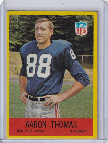 Vintage Philadelphia Football trading card of Aaron Thomas from the New York Giants team