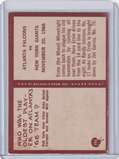 Vintage football card featuring 1967 Philadelphia Football, Atlanta Falcons, and New York Giants