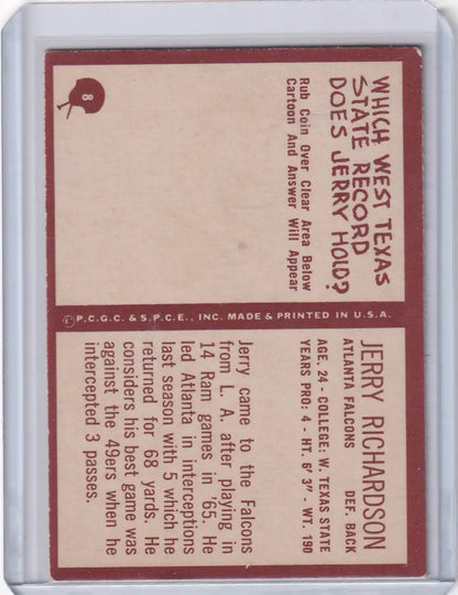 Vintage Philadelphia Football Jerry Richardson Atlanta Falcons football card 1967