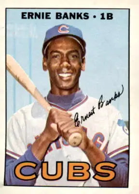 Vintage 1967 Topps Ernie Banks baseball card featuring Chicago Cubs star player
