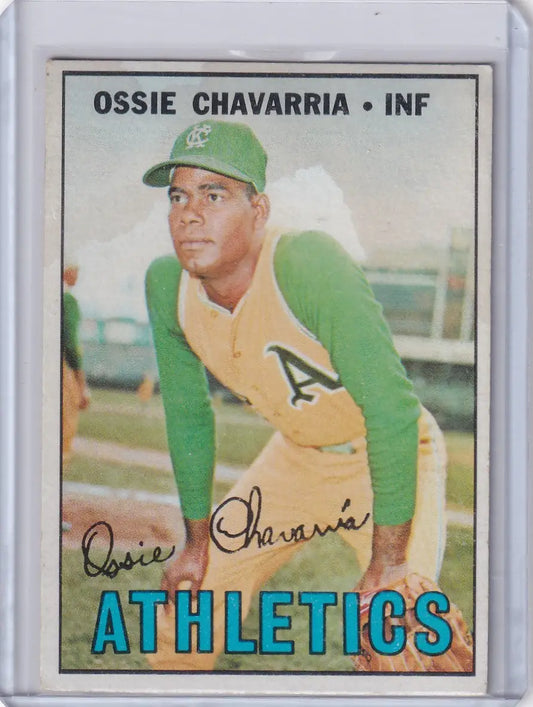 Vintage 1967 Topps Baseball card of Ossie Chavarria, Kansas City Athletics infielder