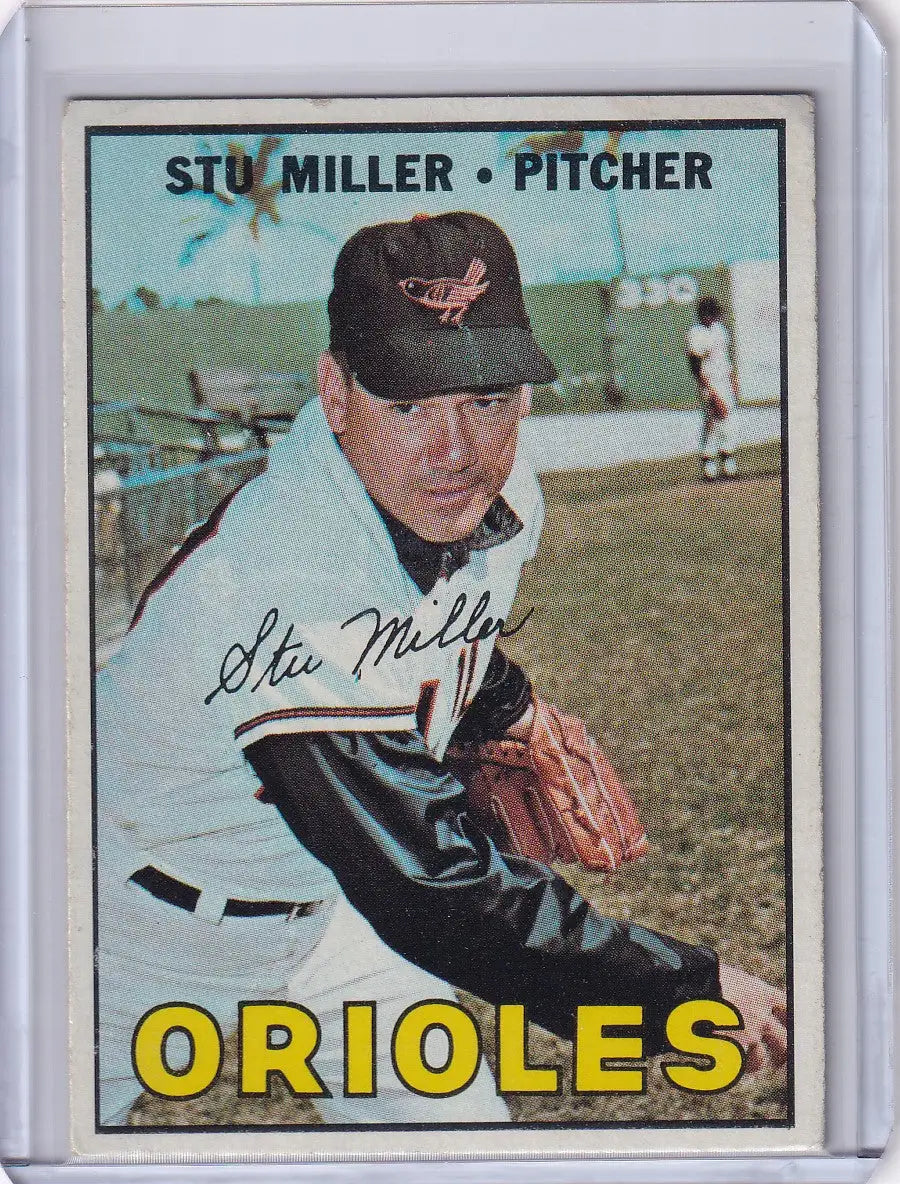 Baseball card of Stu Miller, pitcher for the Baltimore Orioles, Topps Baseball 1967