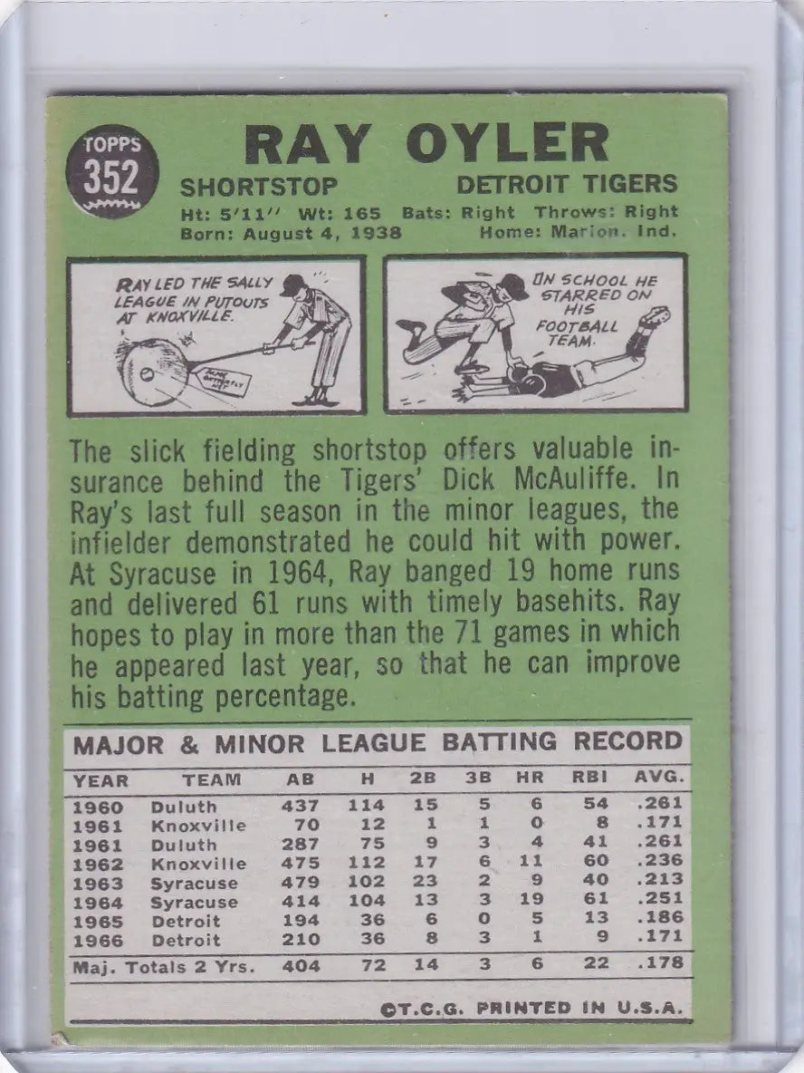 Vintage 1967 Topps Baseball card featuring Ray Oyler of the Detroit Tigers