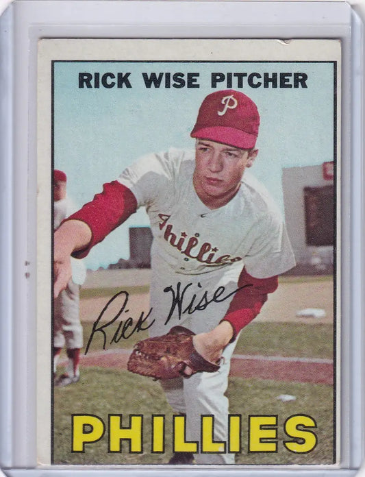 Vintage 1967 Topps Baseball card featuring Rick Wise of the Philadelphia Phillies