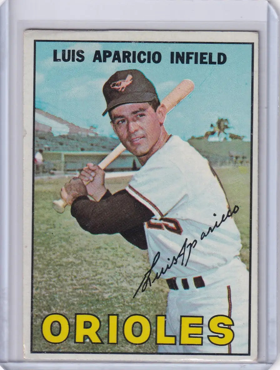 Vintage 1967 Topps Baseball card of Luis Aparicio from the Baltimore Orioles