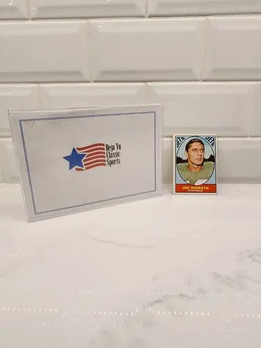 Sports trading card and sealed pack of 1967 Topps Football Joe Namath HOF featuring Joe Namath