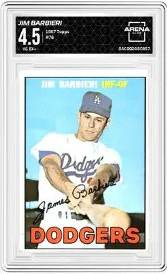 Graded 1967 Topps Jim Barbieri baseball card with a 4.5 grade from Baseball Arena Club