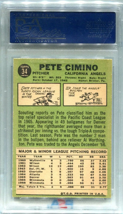 Graded 1967 Topps Pete Cimino #34 PSA 8 NMT-MT California Angels Baseball Card