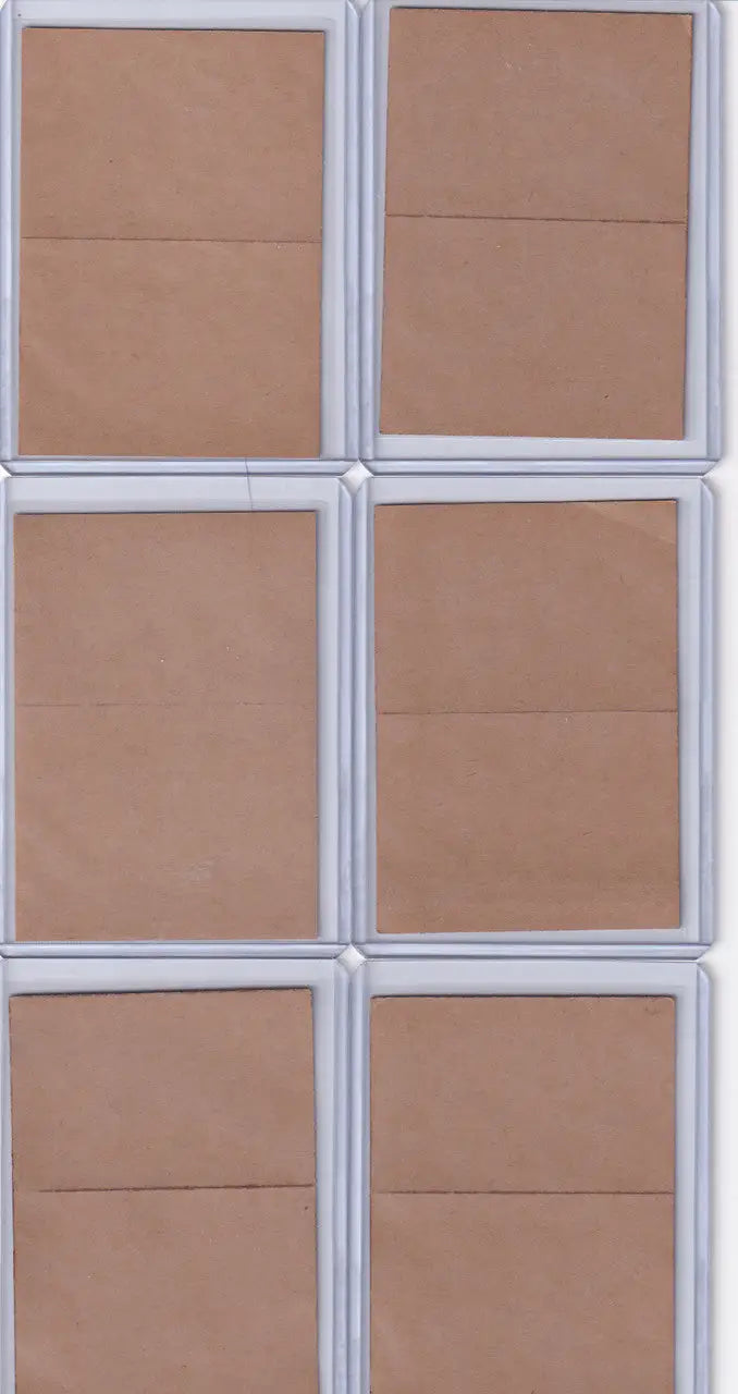 Six plastic card holders in a grid displaying 1967 Topps Test Stickers Pittsburgh Pirates