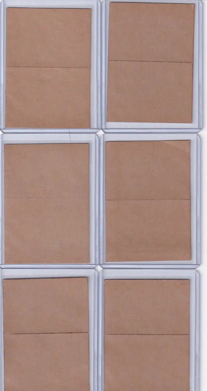 Six plastic card holders in a grid displaying 1967 Topps Test Stickers Pittsburgh Pirates