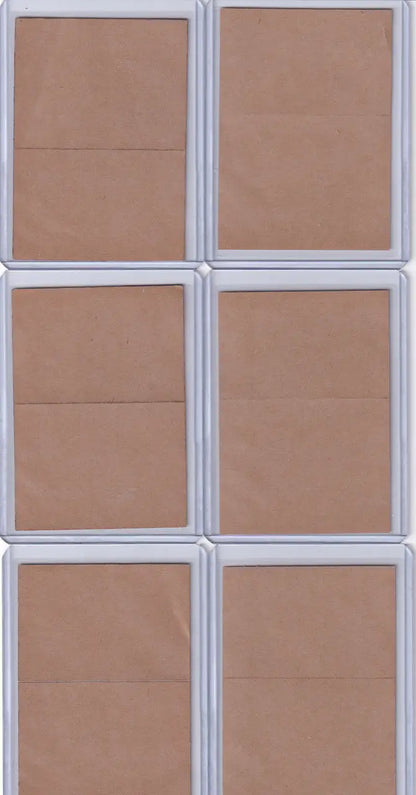 Six empty plastic card holders in a 2x3 grid for Pittsburgh Pirates stickers