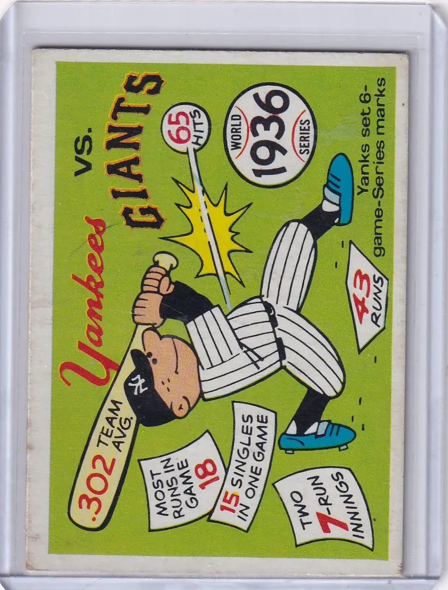 Vintage Fleer World Series card featuring cartoon player and 1936 World Series stats