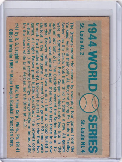 Collectible Fleer World Series baseball card from 1968 World Series featuring St. Louis teams