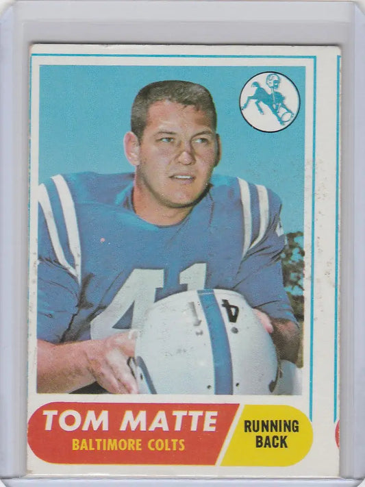 Vintage 1968 Topps #178 Tom Matte Baltimore Colts trading card in excellent condition