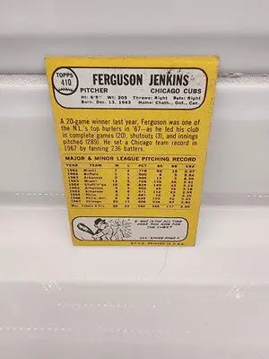 Vintage Ferguson Jenkins baseball trading card from 1968 Topps #410, collectible sport persona