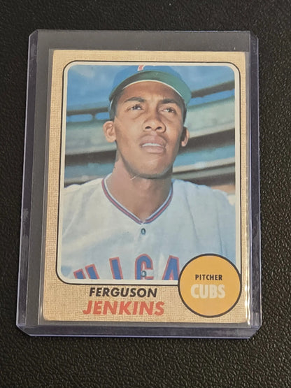Vintage Ferguson Jenkins baseball card from 1968 Topps #410 featuring the Cubs