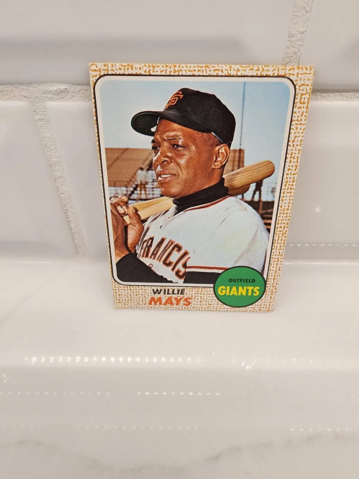 Willie Mays baseball trading card from 1968 Topps #50 featured in collectible product