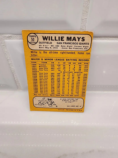 Willie Mays baseball trading card from 1968 Topps #50 EX