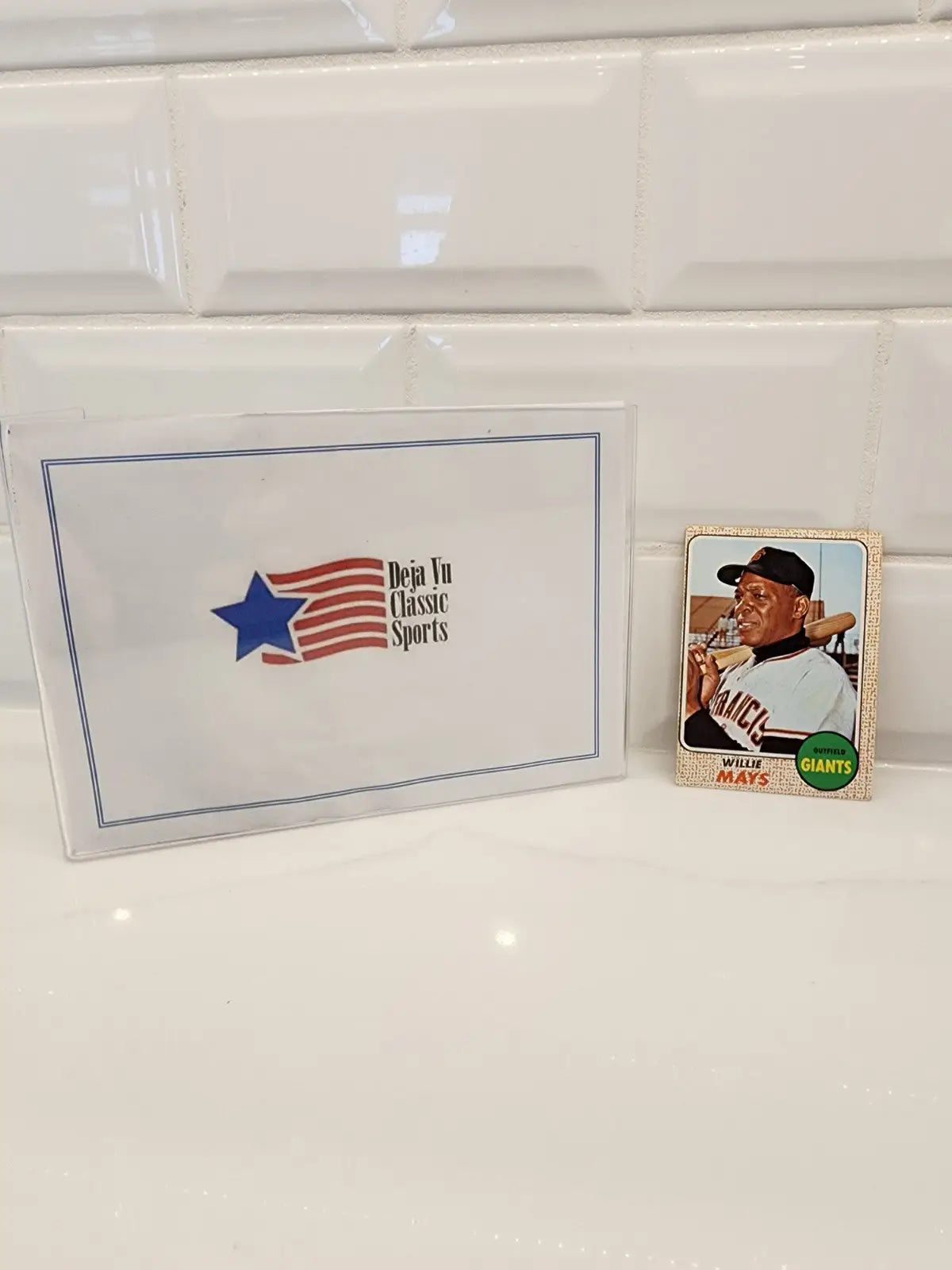 Baseball trading card featuring Willie Mays in 1968 Topps #50 with envelope