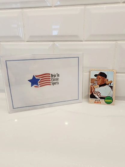 Baseball trading card featuring Willie Mays in 1968 Topps #50 with envelope