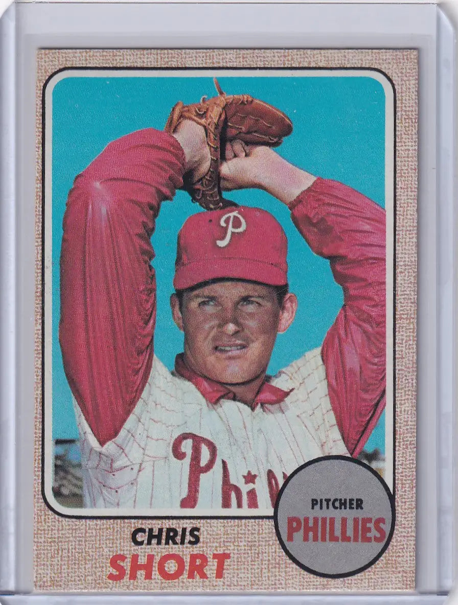 Baseball card of Chris Short in wind-up pose for Topps Baseball, Philadelphia Phillies