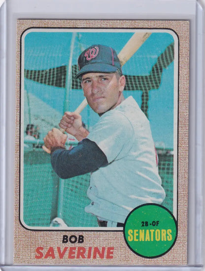 1968 Topps Baseball card of Bob Saverine in batting stance for Washington Senators