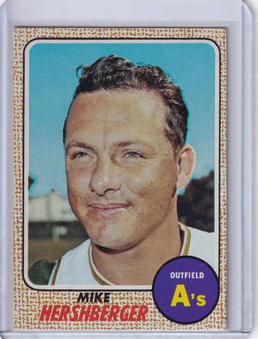 Topps Baseball card of smiling Mike Hershberger from Oakland Athletics team