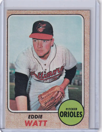 Baseball card of Eddie Watt from the 1968 Topps Baseball series, Baltimore Orioles