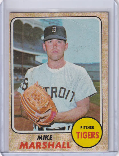 Baseball card of Mike G Marshall, Detroit Tigers pitcher from 1968 Topps Baseball set