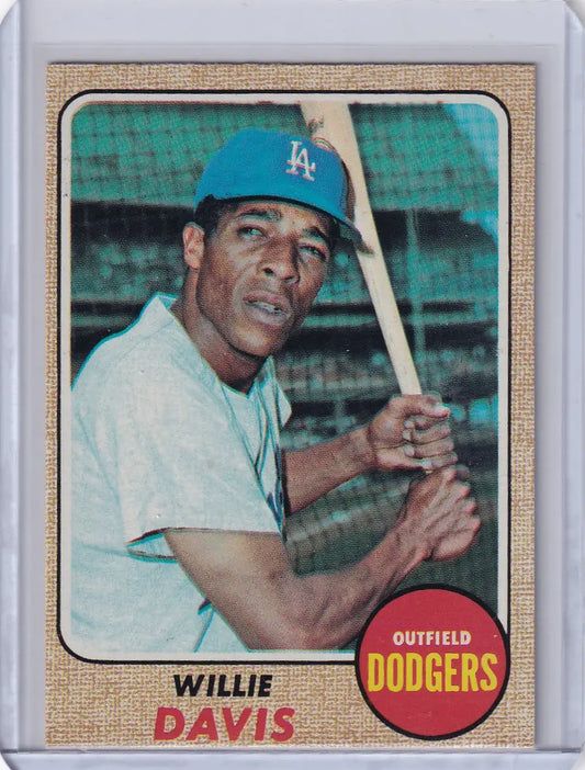1968 Topps Baseball #208 Willie Davis card of Los Angeles Dodgers outfielder with bat