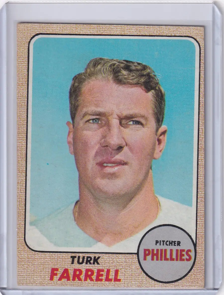 Baseball card of Turk Farrell, pitcher for the Philadelphia Phillies, Topps Baseball 1968