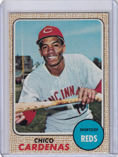 Topps Baseball card of Chico Cardenas in Cincinnati Reds uniform with bat