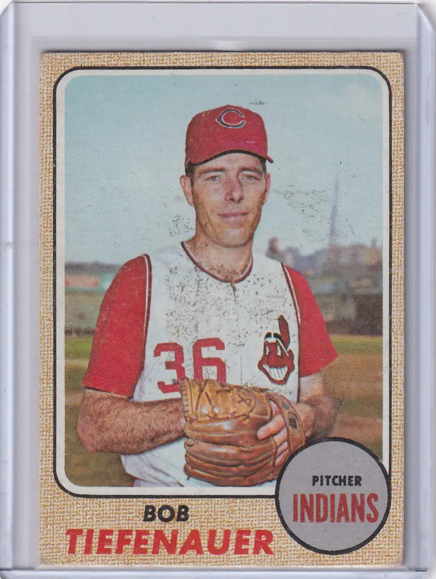 Vintage Topps Baseball card of Bobby Tiefenauer, Cleveland Indians pitcher in uniform