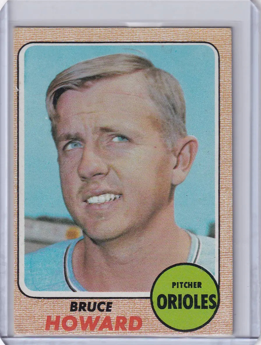 Baseball card of Bruce Howard smiling, Topps Baseball, Baltimore Orioles 1968