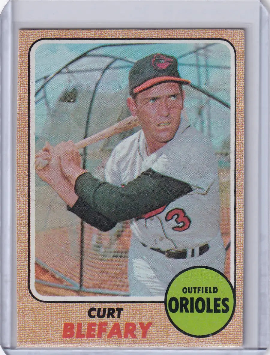 1968 Topps Baseball card of Curt Blefary in batting stance for Baltimore Orioles
