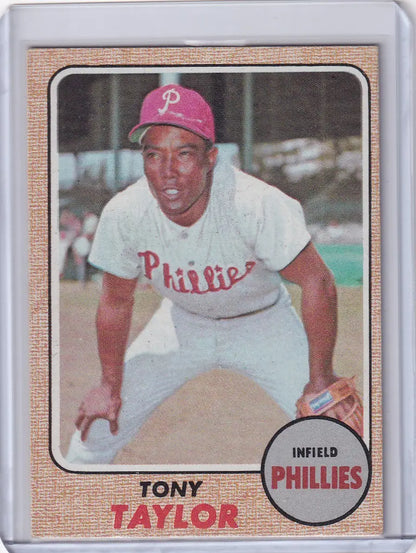 Baseball card of Tony Taylor, Philadelphia Phillies infielder, from 1968 Topps Baseball