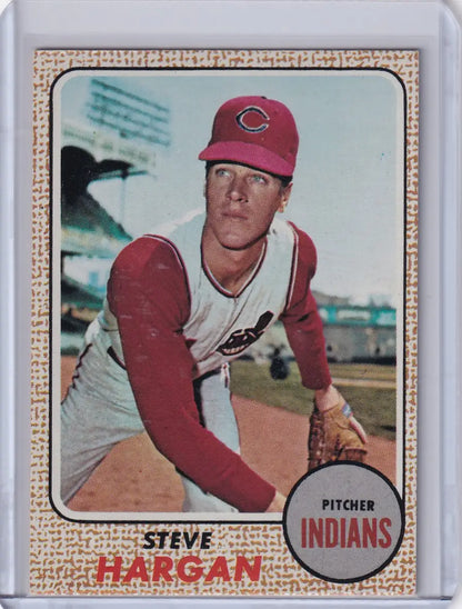 1968 Topps Baseball card of Steve Hargan, pitcher for the Cleveland Indians