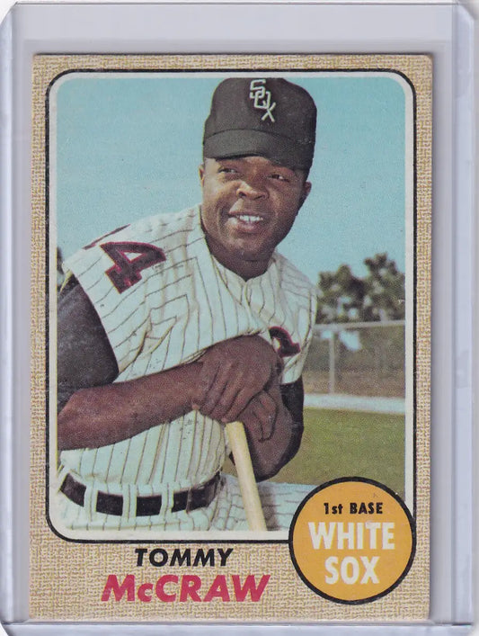 Baseball card of Tommy McCraw in Chicago White Sox uniform from Topps Baseball 1968