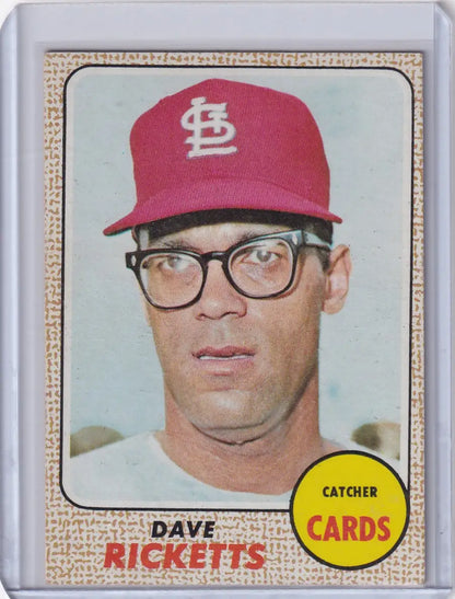 Vintage 1968 Topps Baseball card of Dave Ricketts, St. Louis Cardinals catcher