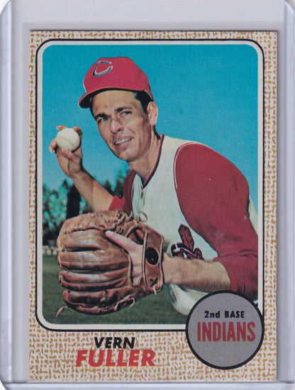 Baseball card of Vern Fuller in a red cap for Topps Baseball Cleveland Indians RC