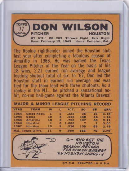 Topps Baseball card of Don Wilson, pitcher for the Houston Astros from the 1970s