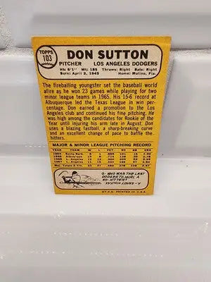 Vintage Don Sutton baseball card from 1968 Topps Don Sutton series in EX-NM-MT condition