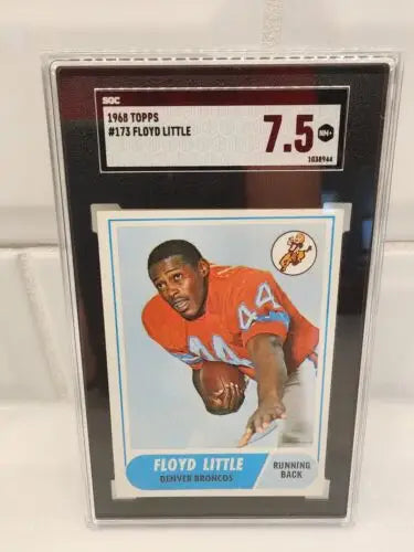 Graded 1968 Topps Floyd Little football card, Denver Broncos HOF, Low Pop 10