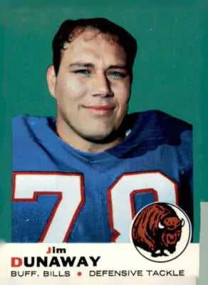 Jim Dunaway football card from 1969 Topps featuring Buffalo Bills player Jim Dunaway