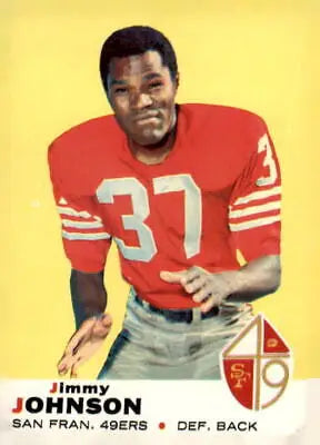Vintage football card of Jim Johnson from the 1969 Topps series, San Francisco 49ers collectible