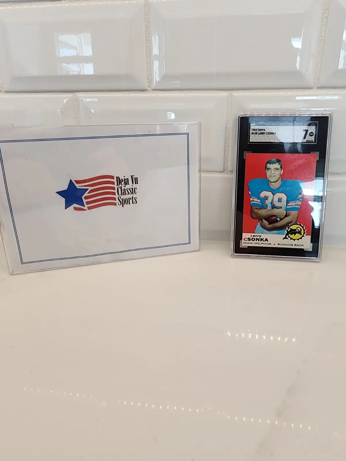 Framed 1969 Topps Larry Csonka RC trading card SGC 7 for collectors