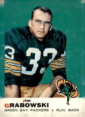 Vintage Jim Grabowski football card featuring 1969 Topps #124 Green Bay Packers